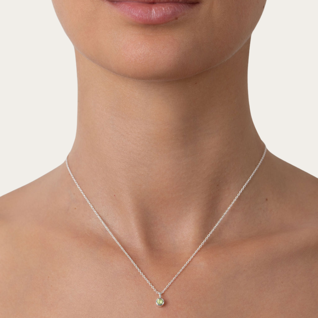 August birthstone necklace silver