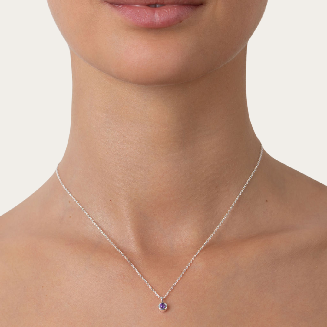 February birthstone necklace silver
